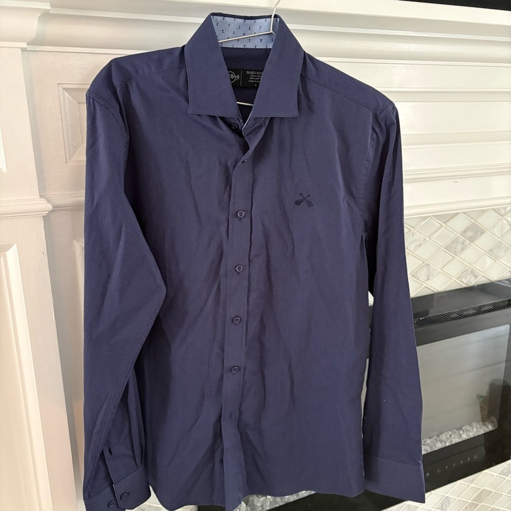 Hard Rock Cafe Men's Navy Patterned Dress Shirt - Picture 2 of 6